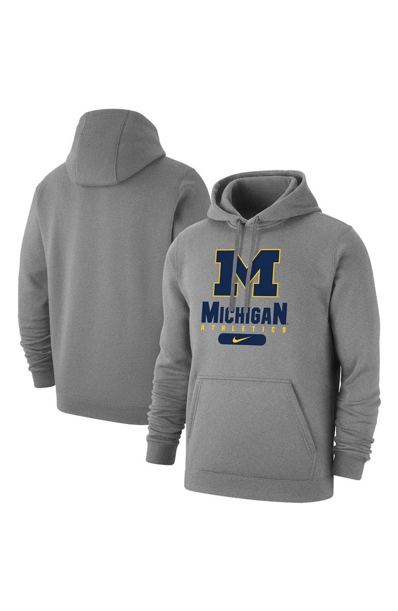 Nike Men's Nike Heathered Gray Michigan Wolverines Big & Tall Club Stack Fleece Pullover Hoodie, Main, color,
