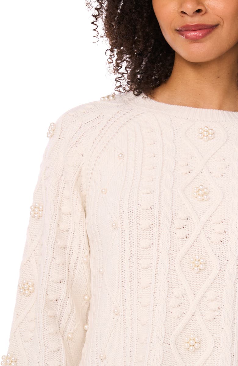 CeCe Embellished Cable Stitch Sweater, Alternate, color, Buttercream