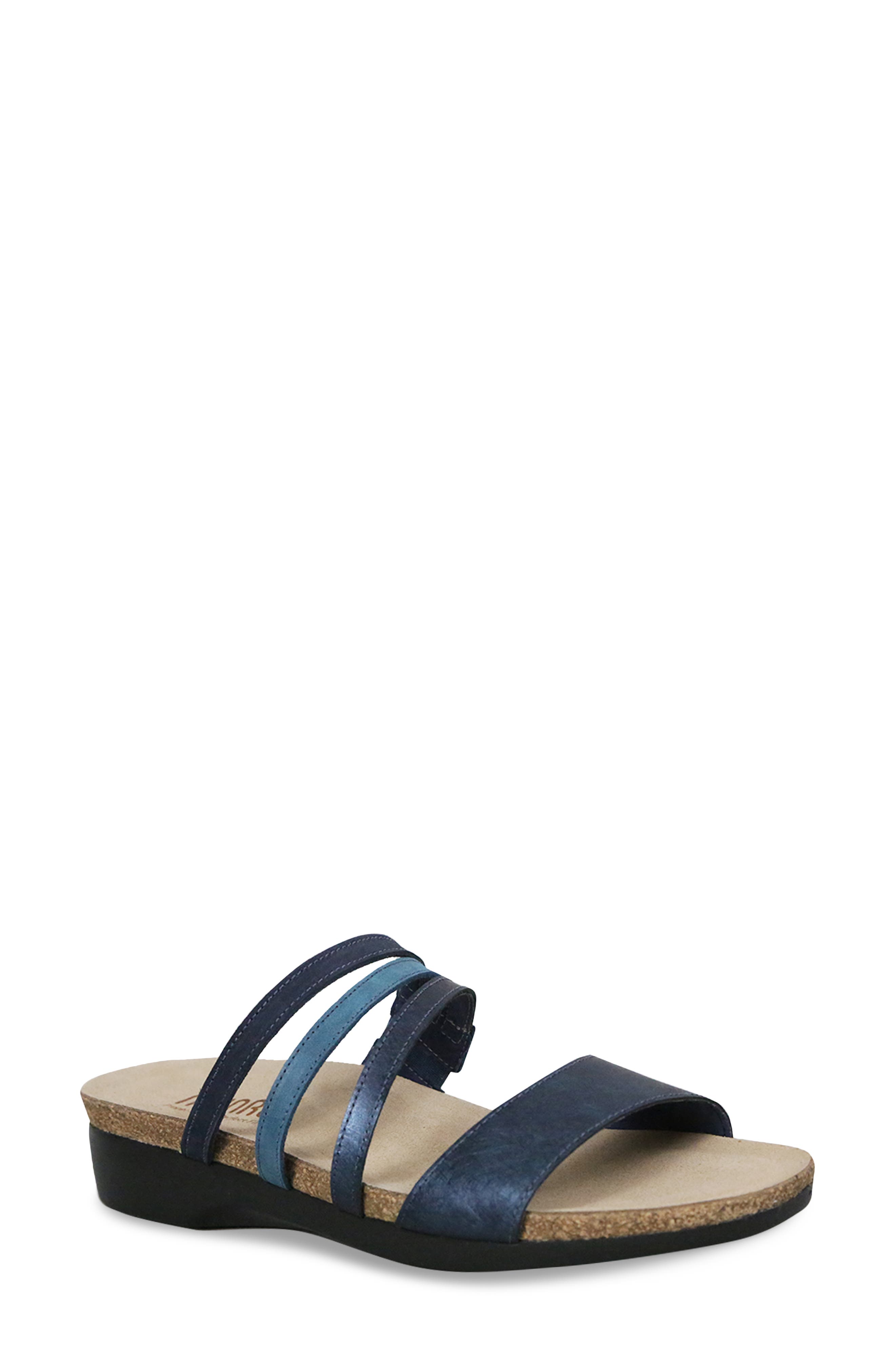 Camila Slide Sandal, Main, color, BLUE METALLIC LEATHER