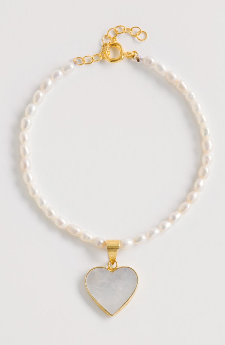 Freya Rose Rice Pearl Bracelet with Heart Charm, Alternate, color, Gold