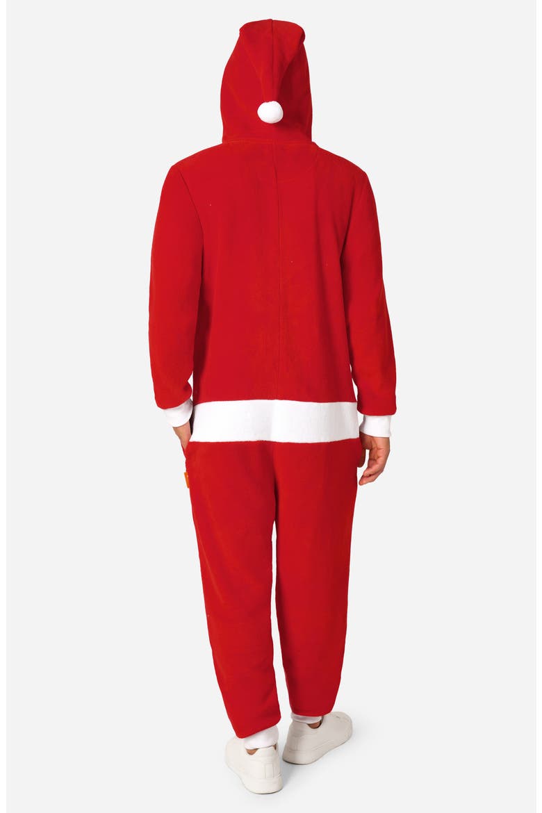 Merry Jinglejoy Holiday Hooded Fleece Costume Jumpsuit, Alternate, color, RED