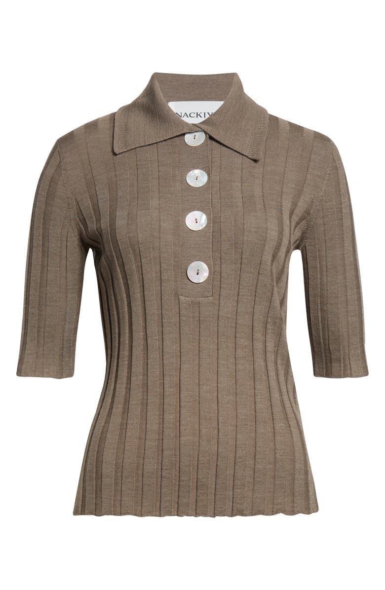 NACKIYÈ Sugarman Rib Wool Polo Sweater, Alternate, color, Choco
