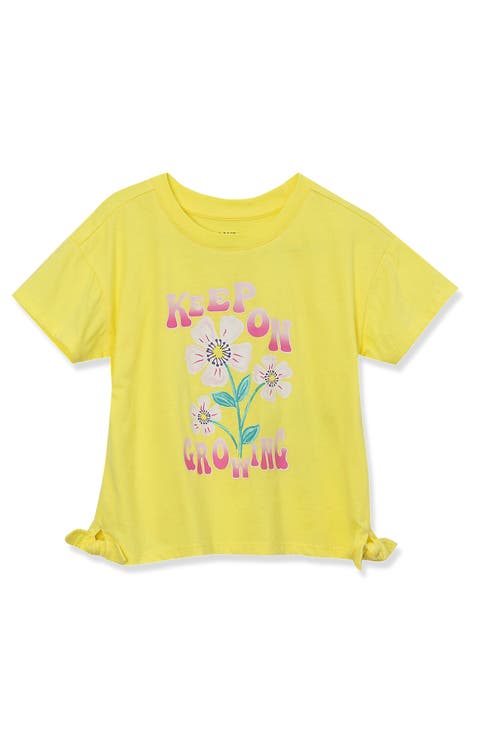 Girls Short Sleeve Side Tie Graphic Tee