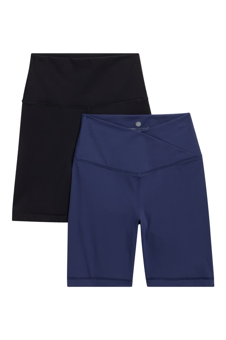 Eclipse Crossover Waistband Yoga Shorts, Main, color, NAVAL ACADEMY/BLACK