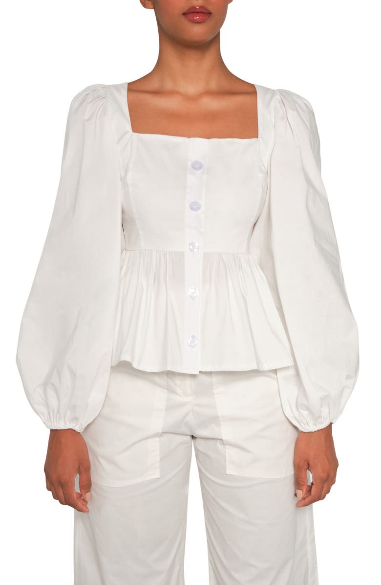 The Lulo Project Hacienda Balloon Sleeve Cotton Peplum Top, Main, color, Crudo