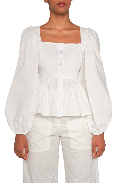 Hacienda Balloon Sleeve Cotton Peplum Top