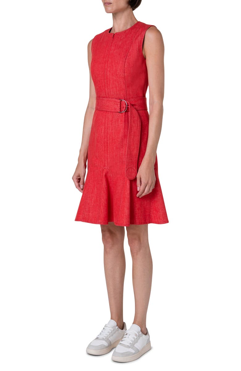Akris punto Belted Sleeveless Denim Dress, Alternate, color,