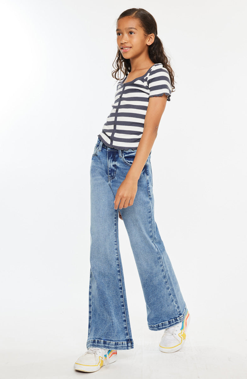 Kancan Glen High Rise Wide Leg Flare Jeans In Blue