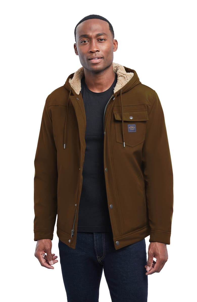 Lucky Brand Loki Workwear Soft Shell Faux Shearling Jacket, Alternate, color, Tobacco