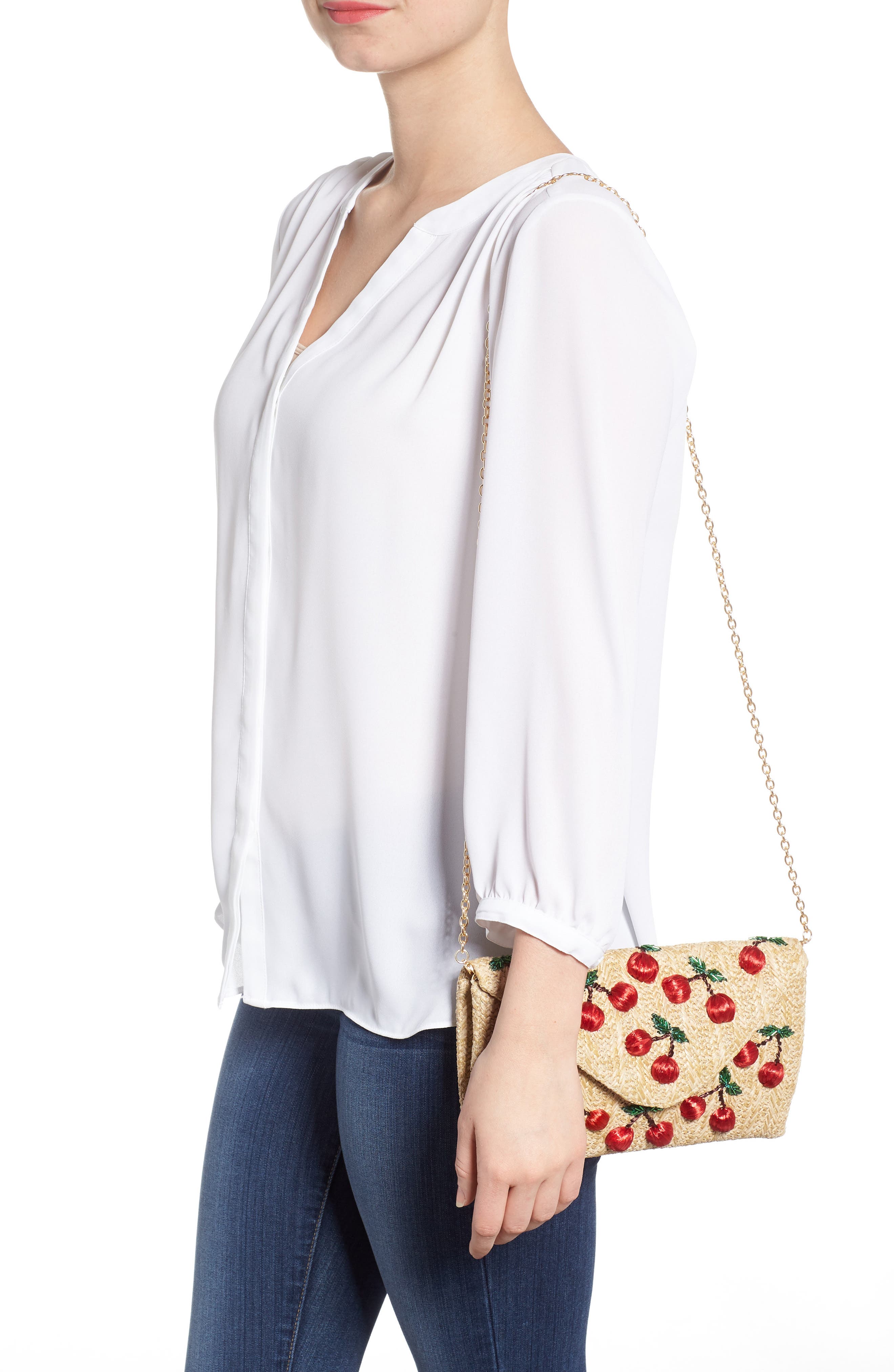 Nordstrom Cherry Embellished Straw Envelope Clutch, Alternate, color, 
