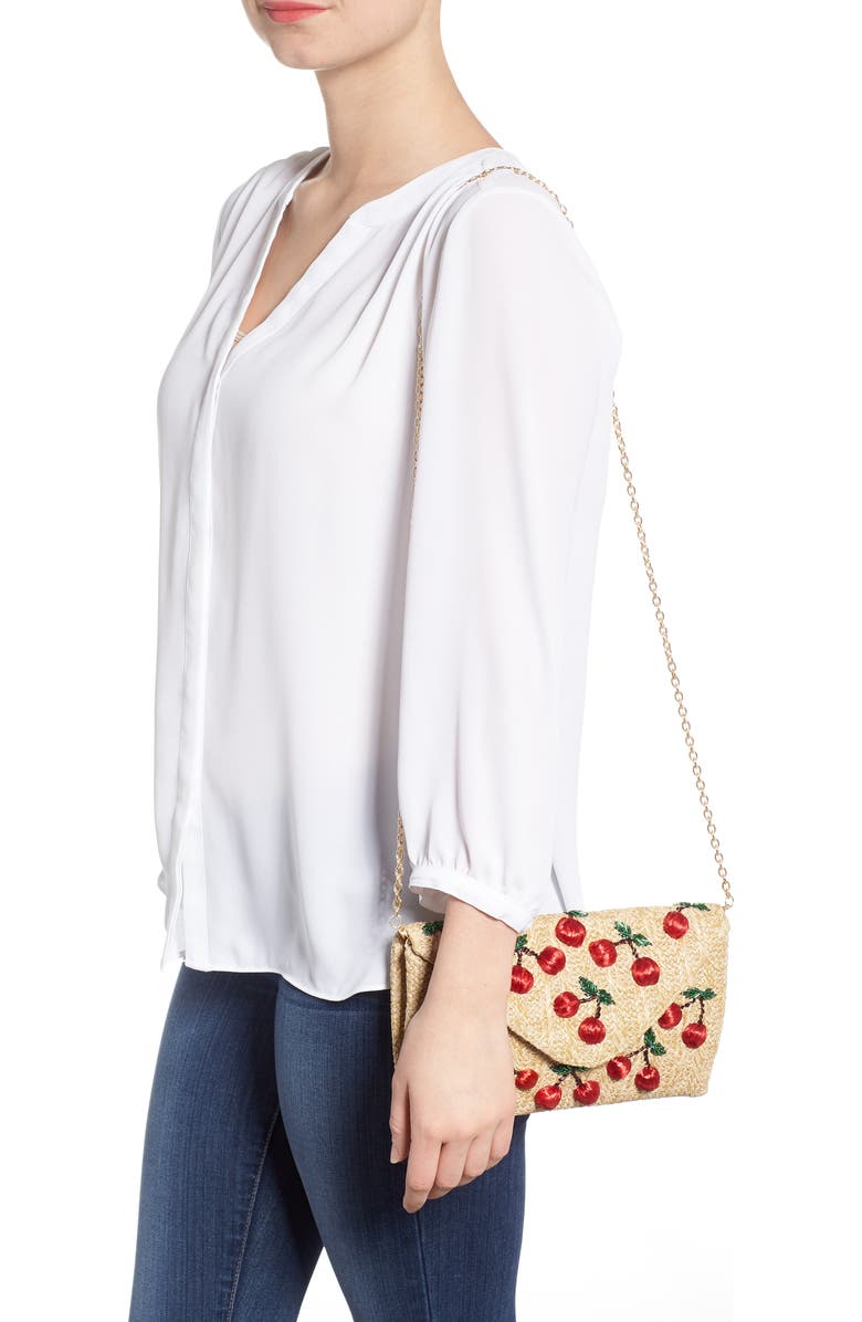 Nordstrom Cherry Embellished Straw Envelope Clutch, Alternate, color,