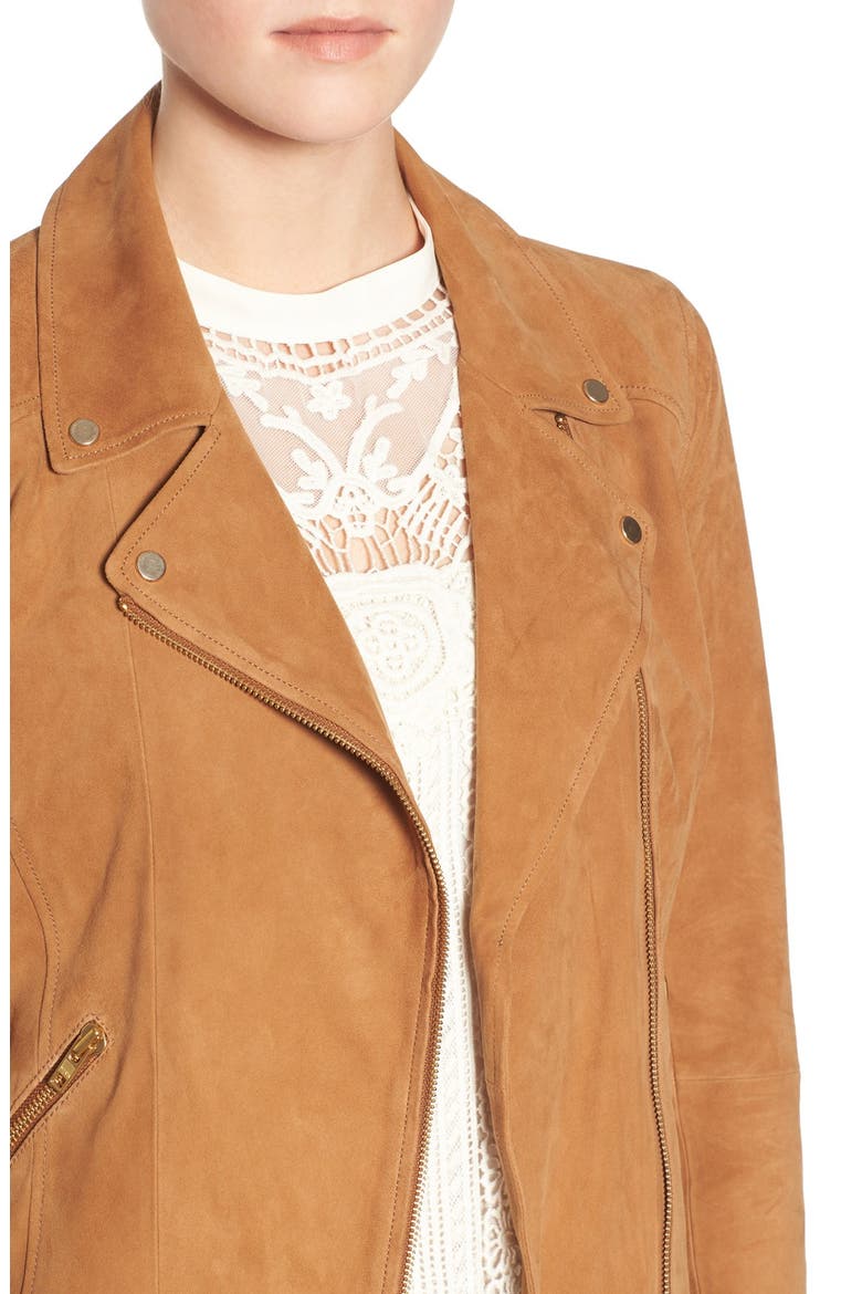 Suede Moto Jacket, Alternate, color, TAN COGNAC