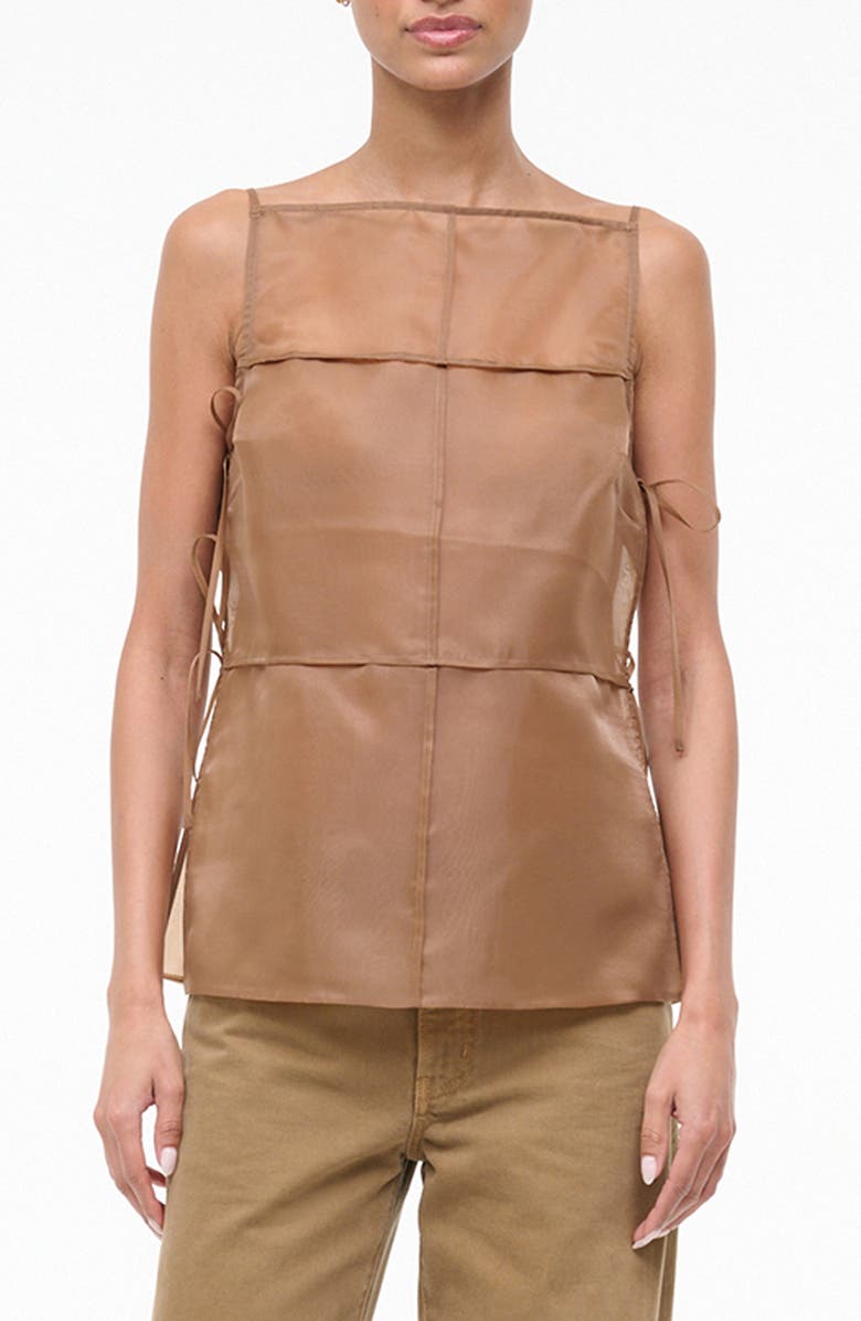 STAUD Chandler Side Tie Sleeveless Chiffon Top, Main, color, Walnut