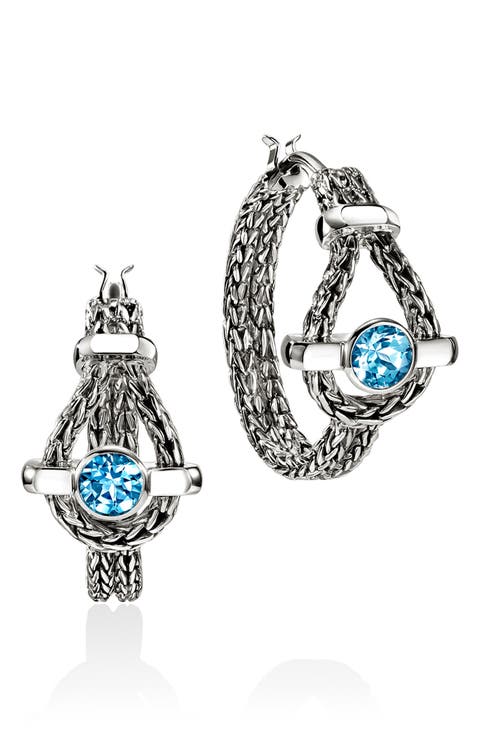 Icon Sterling Silver Swiss Blue Topaz Hoop Earrings