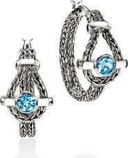 John Hardy Icon Hoop Earrings, Sterling Silver, Swiss Blue Topaz, 22mm