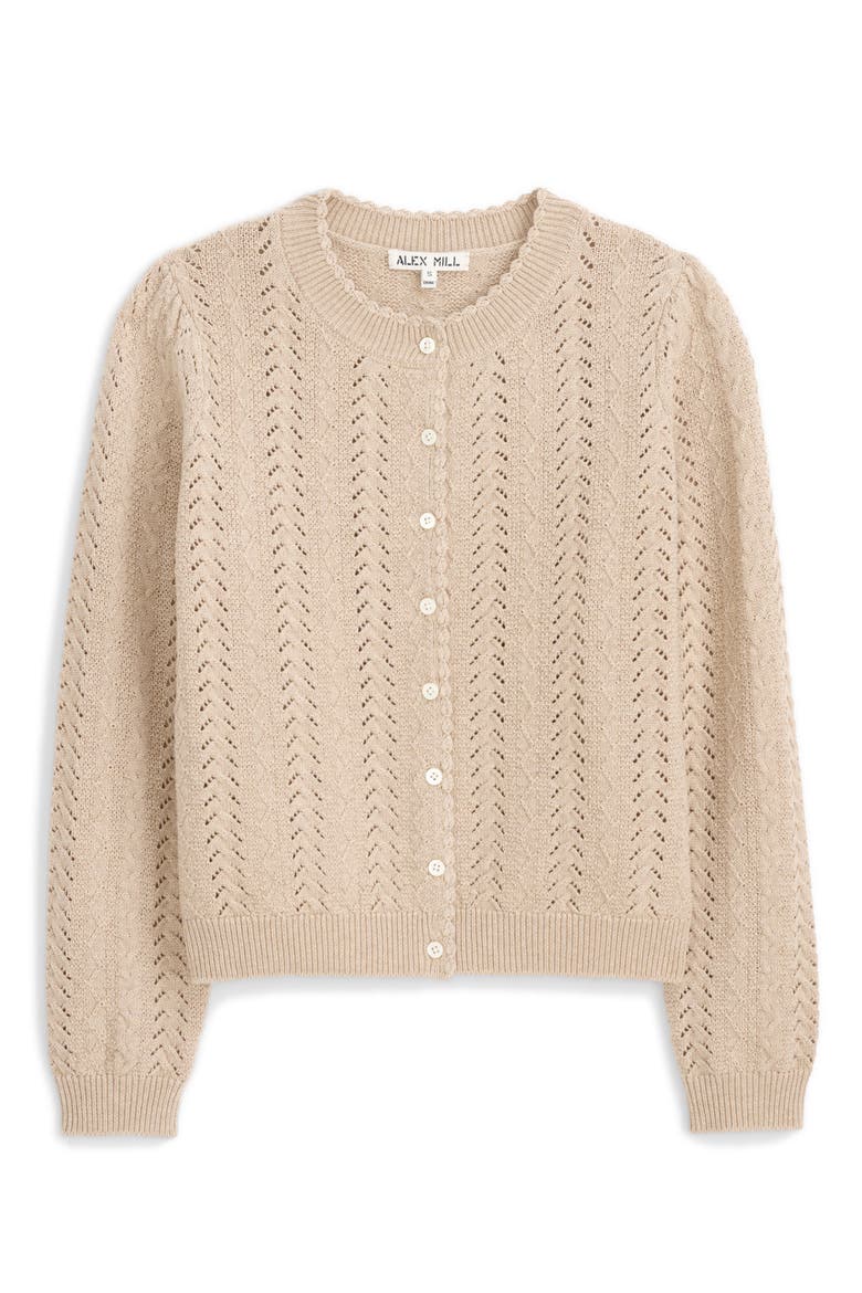 Gracie Pointelle Wool & Cotton Cardigan, Alternate, color, LIGHT CAMEL