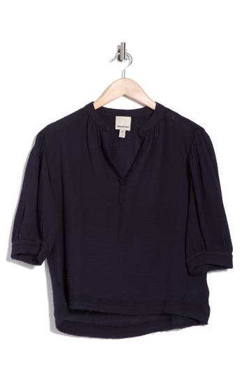Industry Republic Clothing Split Neck Puff Sleeve Top