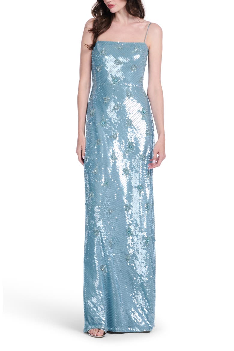 Beaded Floral Sequin Bias Cut Gown, Main, color, LIGHT BLUE