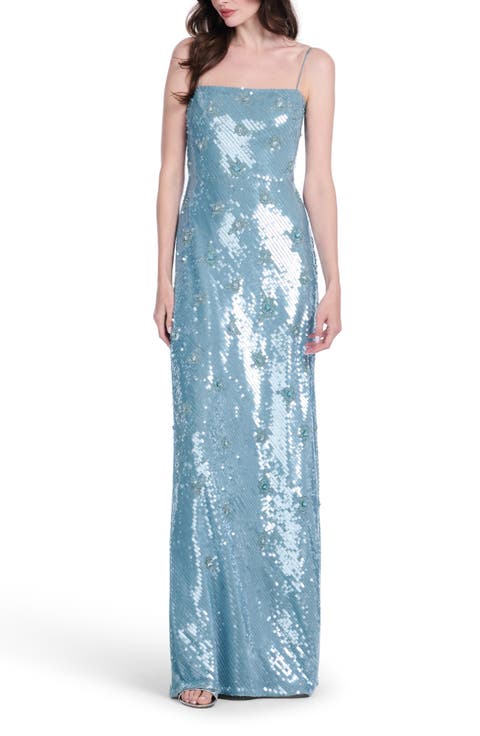 Beaded Floral Sequin Bias Cut Gown