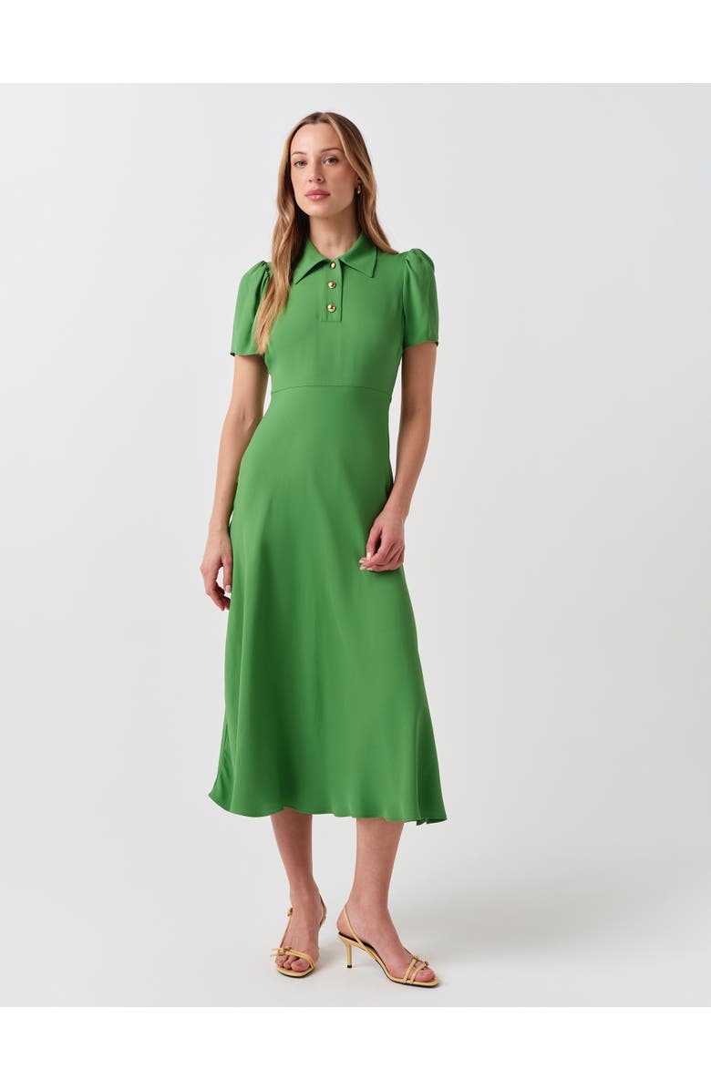 Ghost London Verity Crepe Puff Sleeve Midi Dress, Main, color, Green