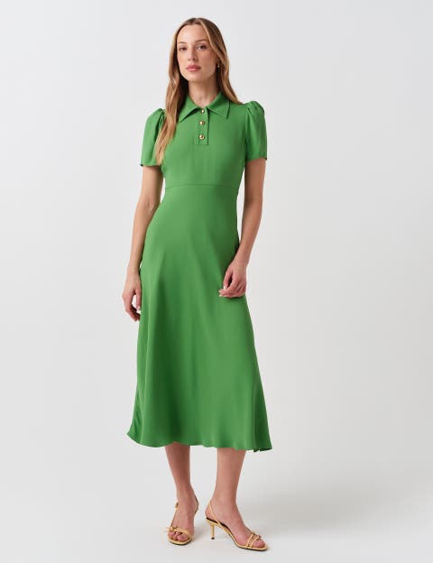 Verity Crepe Puff Sleeve Midi Dress