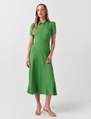 Ghost London Verity Crepe Puff Sleeve Midi Dress