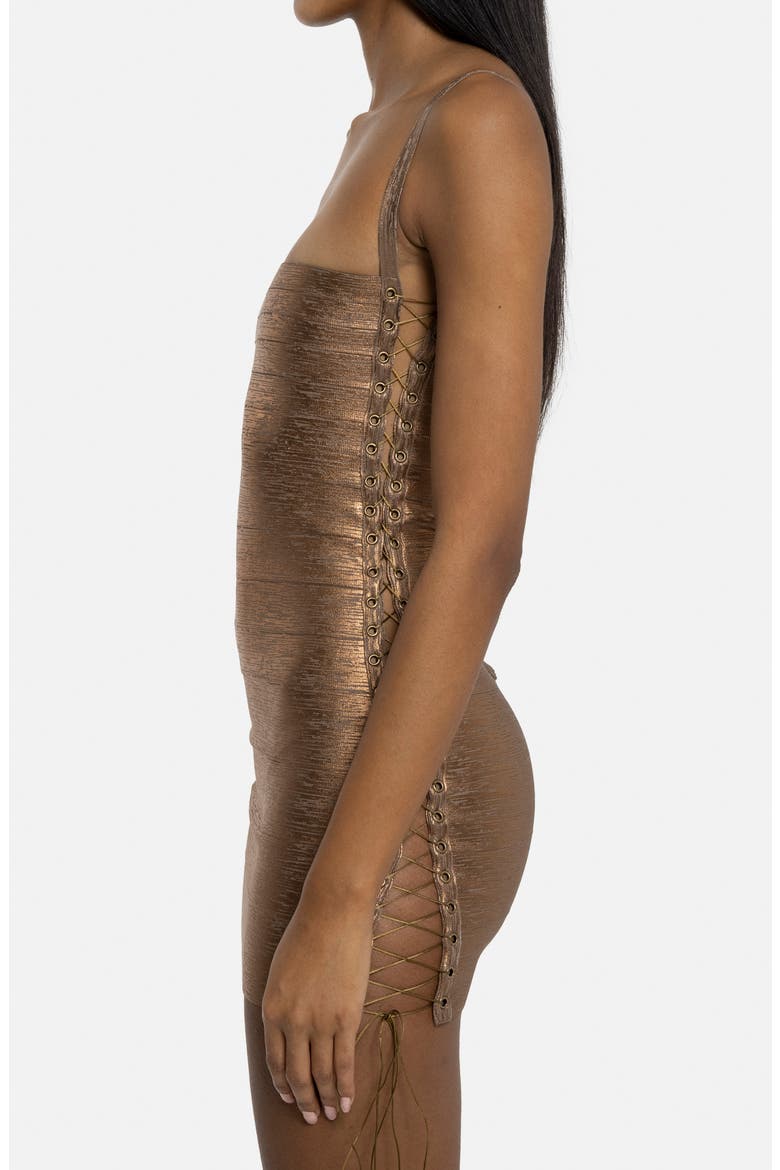 Lace Up Metallic Minidress, Alternate, color, BRONZE