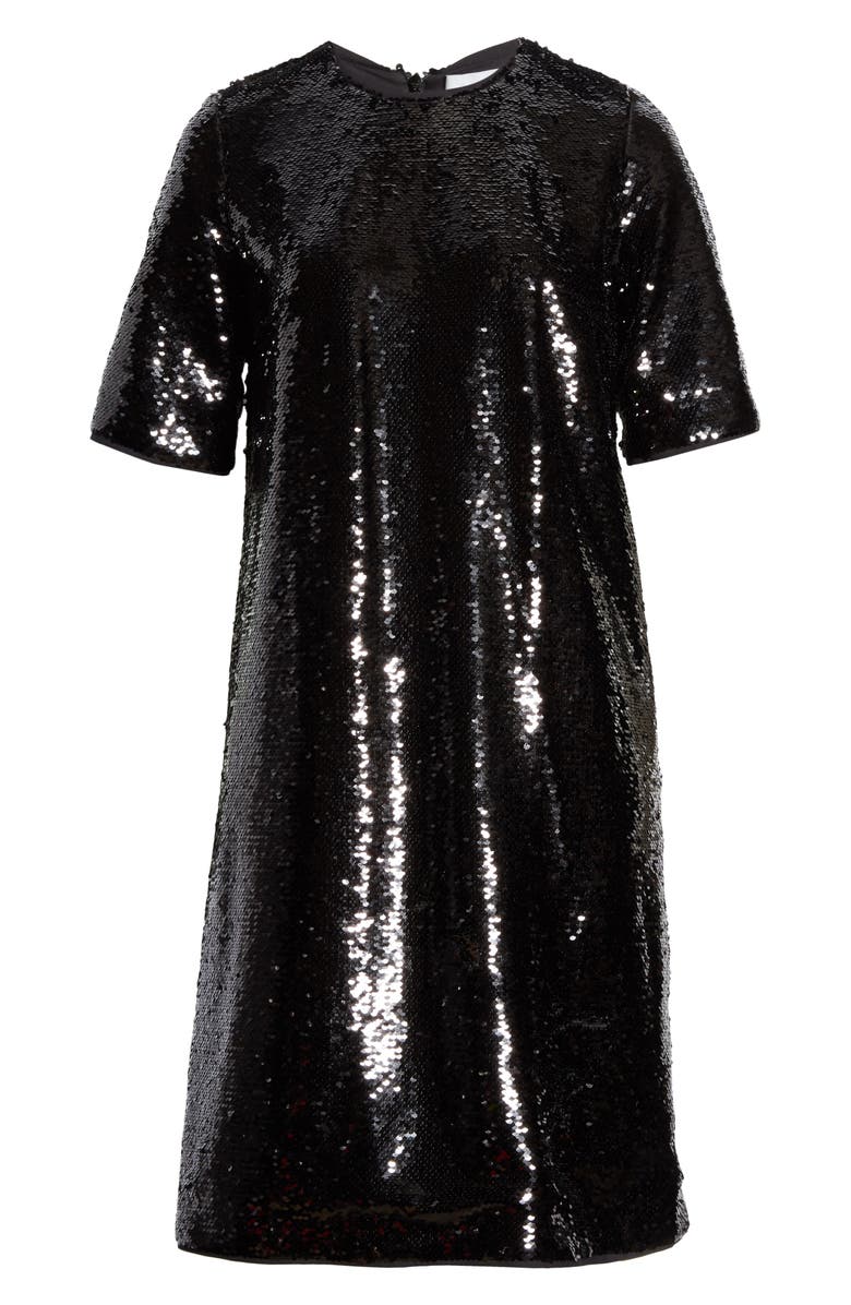 BOSS Dettia Short Sleeve Sequin Shift Dress, Alternate, color, Black