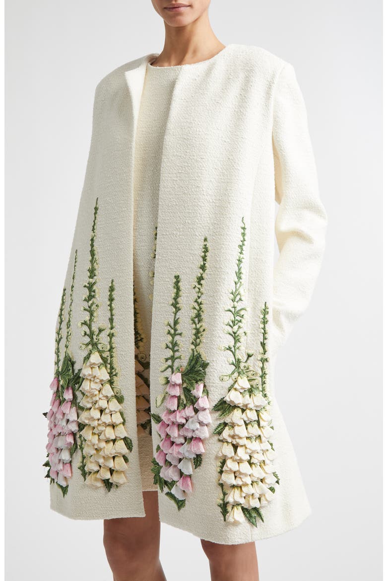 Foxgloves Embroidered Cotton & Wool Blend Jacket, Alternate, color, IVORY