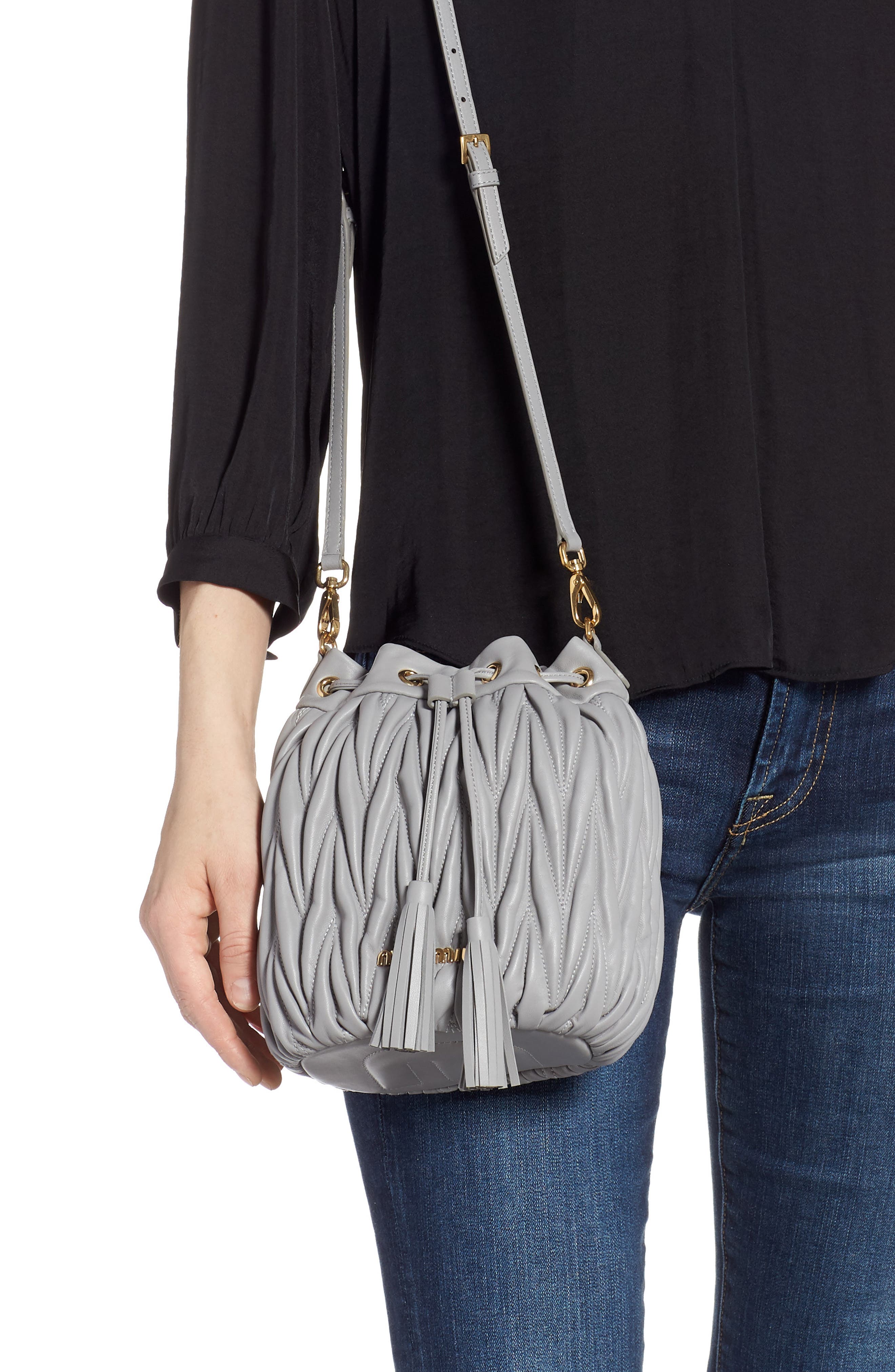 Miu Miu Matelassé Lambskin Leather Bucket Bag, Alternate, color, 