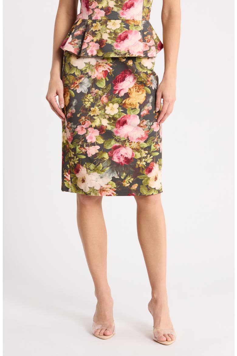 Leopard Print Ponte Knit Pencil Skirt, Main, color, FALL FLORAL PRINT