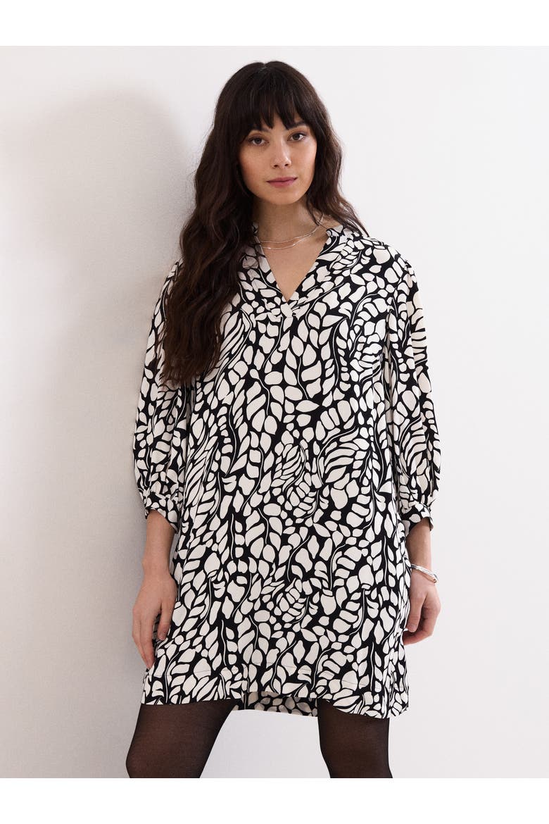 Milicia V-Neck Printed Mini Tunic Dress, Main, color, Black/Ivory