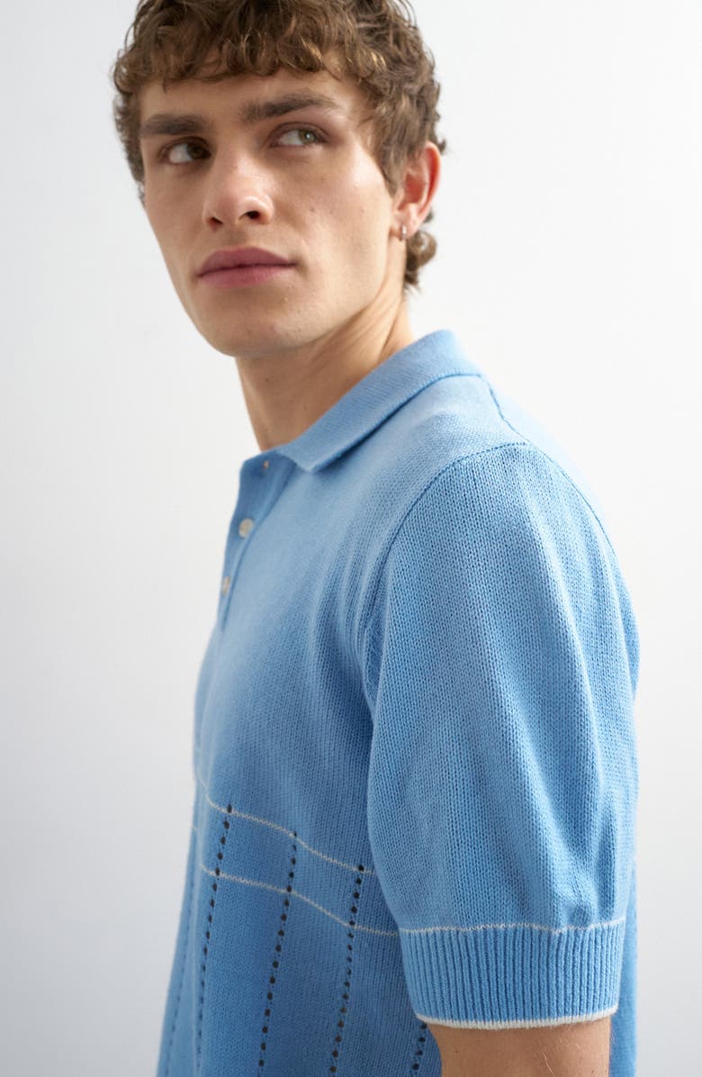 Topman Pointelle Knit Polo, Alternate, color, Lblue