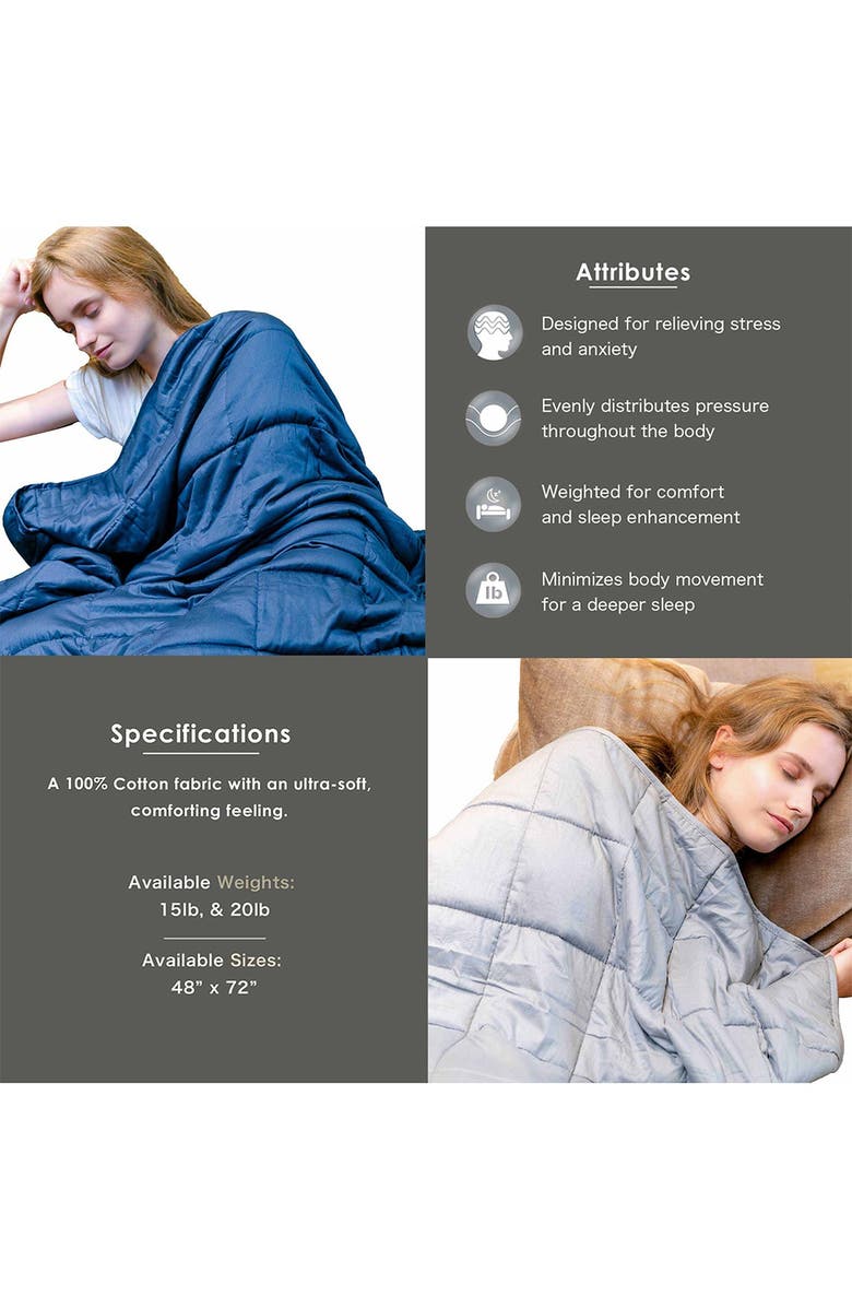 PUR SERENITY 20 lbs Cotton Weighted Blanket 48"x 72"- Silver Grey, Alternate, color,