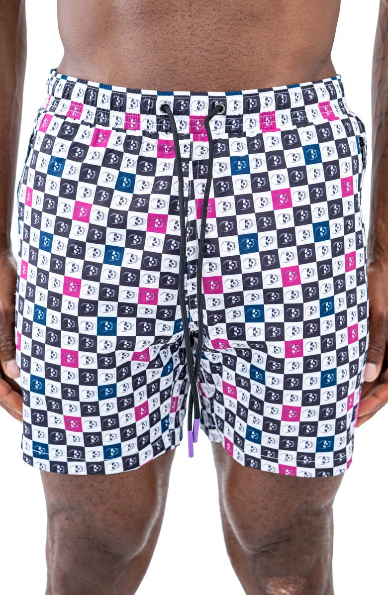 Maceoo Swim Lion Shades Skull Swim Trunks, Alternate, color, White