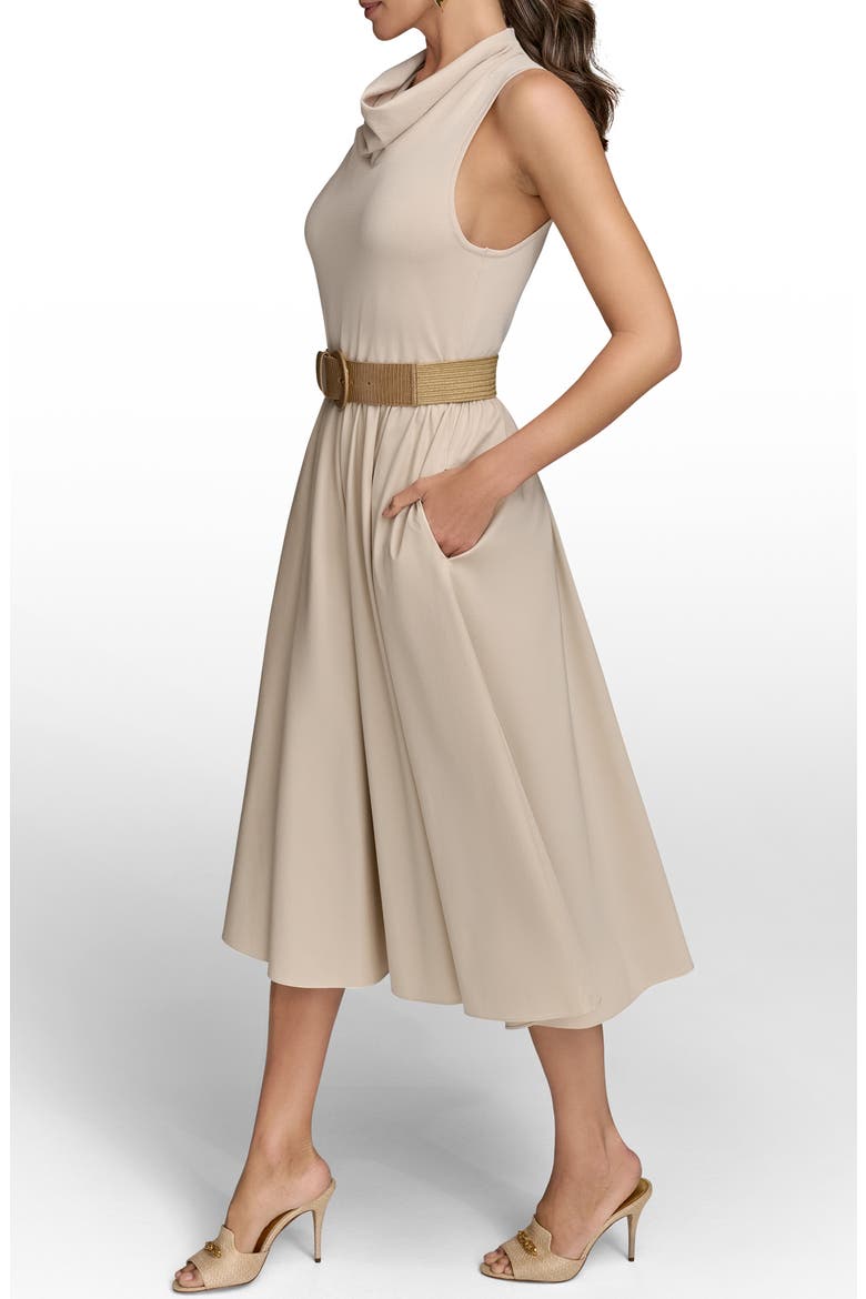 Cowl Neck Mixed Media Midi Dress, Alternate, color, SAND/ SAND