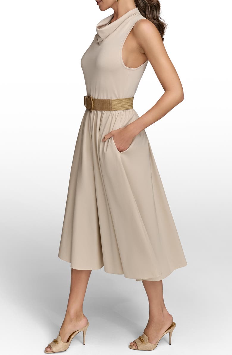 Donna Karan New York Cowl Neck Mixed Media Midi Dress, Alternate, color, Sand/ Sand