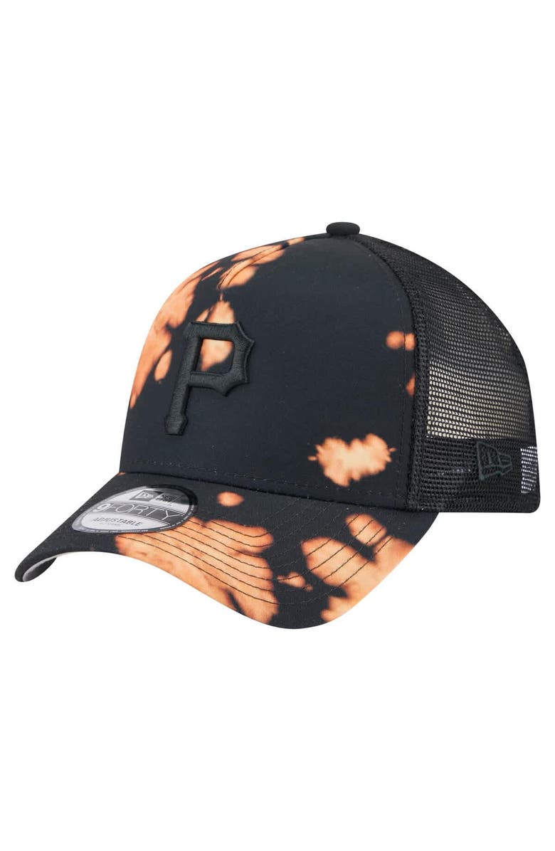 New Era Men's New Era Black Pittsburgh Pirates Bleached A-Frame 9FORTY Adjustable Hat, Main, color, Black