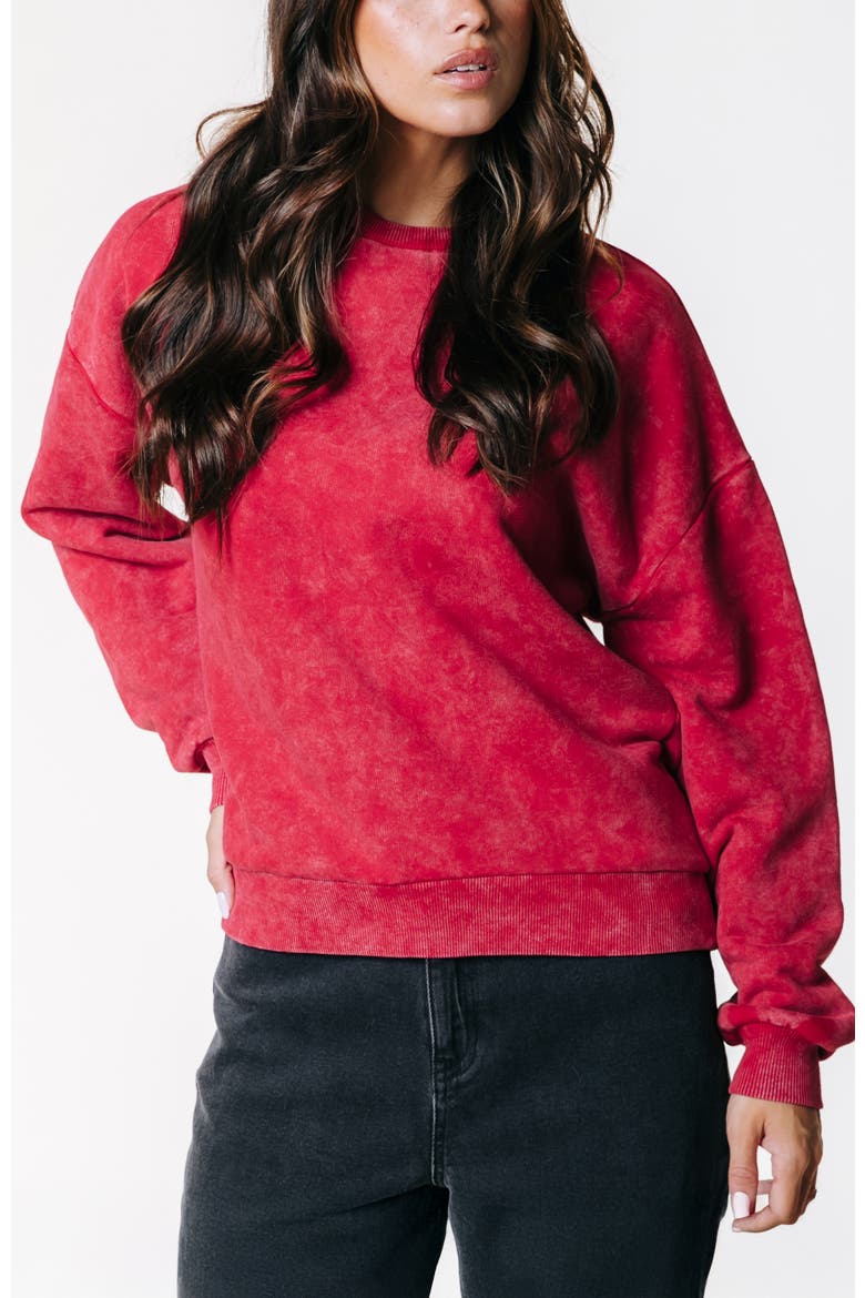Rebel Braid Acid Wash Dropped Shoulder Sweat, Main, color, Red