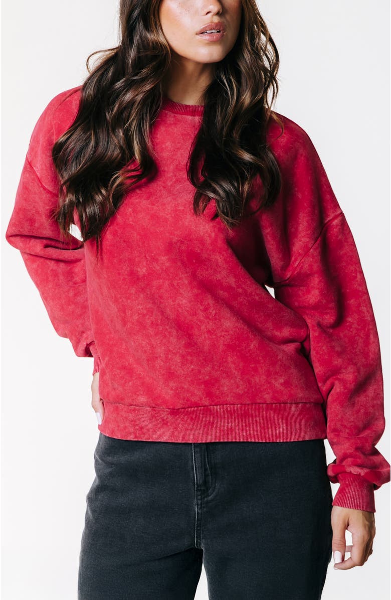 Colourful Rebel Rebel Braid Acid Wash Dropped Shoulder Sweat, Main, color, Red
