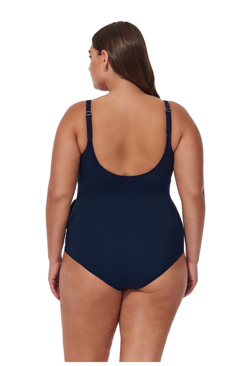 Canva Plus Size Tricolore V Neck Surplice One Piece, Alternate, color, Navy