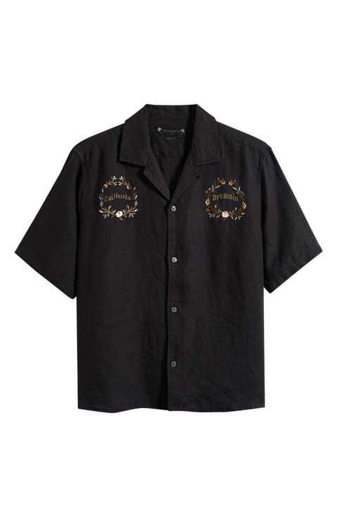 Klavicle California Dreamin' Embroidered Linen Camp Shirt