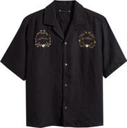 AllSaints Klavicle California Dreamin' Embroidered Linen Camp Shirt