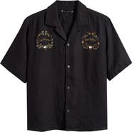 AllSaints Klavicle California Dreamin' Embroidered Linen Camp Shirt
