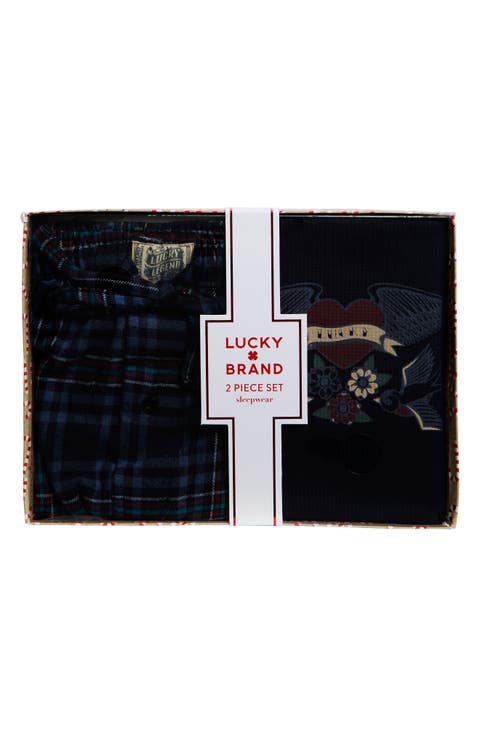 Long Sleeve Thermal Shirt & Plaid Flannel Pants Pajamas