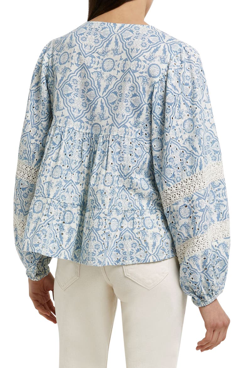 Eyelet Tie Neck Peasant Top, Alternate, color, BLUE LIGHT