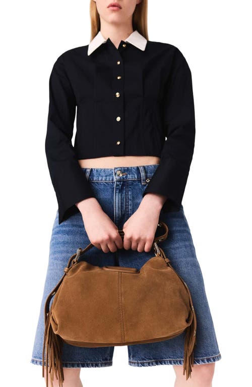 Maje Cropped Poplin Shirt In Black