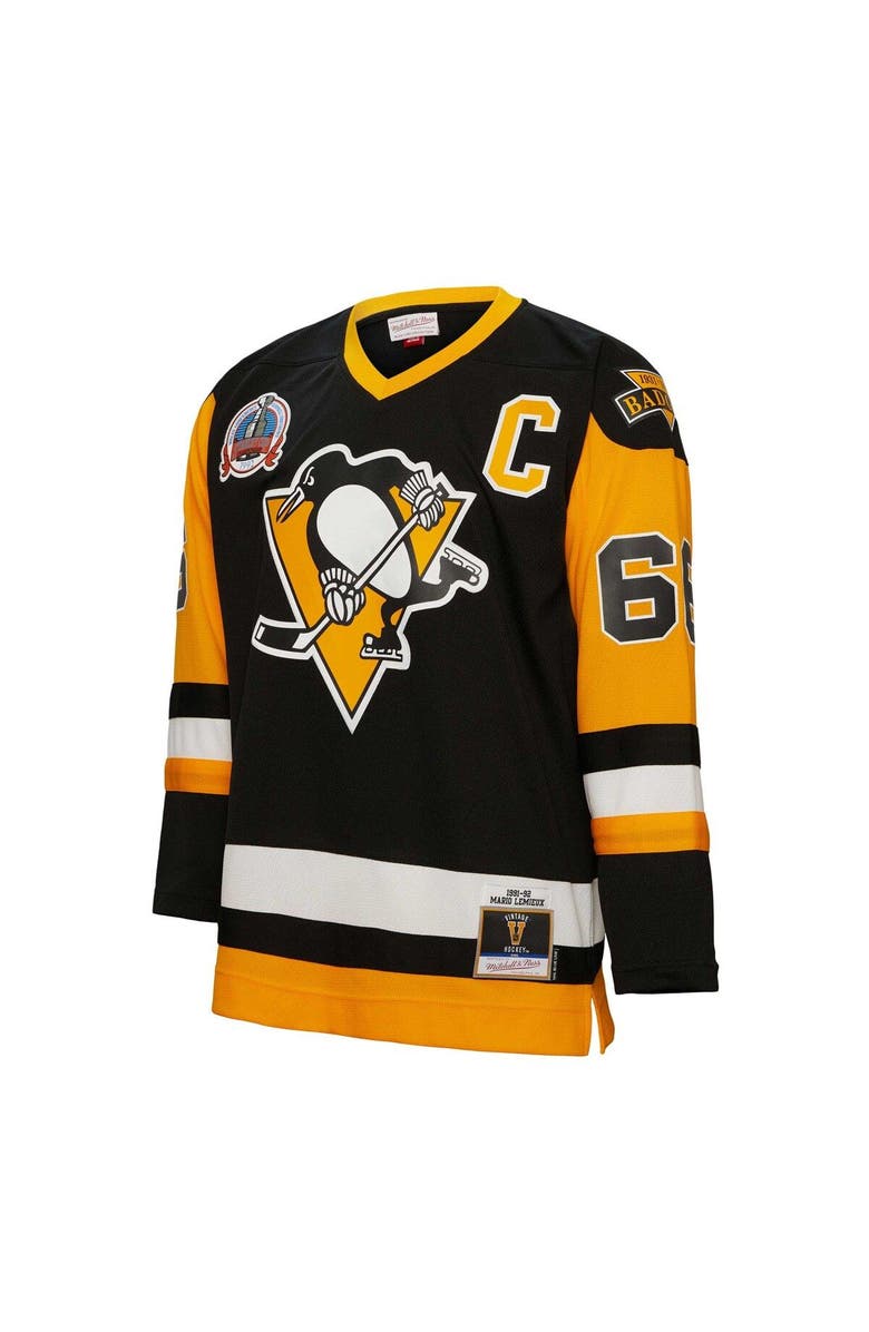 Mitchell & Ness Men's Mitchell & Ness Mario Lemieux Black Pittsburgh Penguins Big & Tall 1991 Captain Patch Blue Line Player Jersey, Alternate, color, 