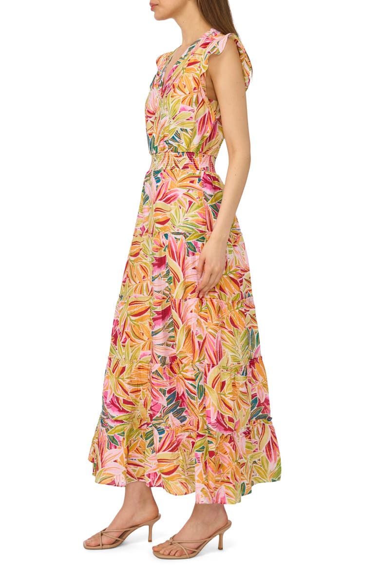 Ruffle Cap Sleeve Tiered Maxi Dress, Alternate, color, LUCENT WHITE/PINK ORANGE MULTI
