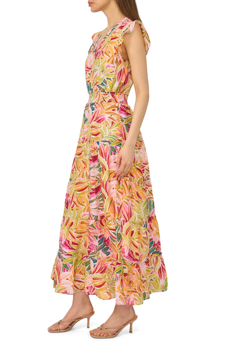 Halogen<sup>®</sup> Ruffle Cap Sleeve Tiered Maxi Dress, Alternate, color, Lucent White/Pink Orange Multi